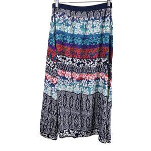 Angie Maxi Skirt Size Large Floral A Line Maxi Skirt Elastic Waistline Multicolo